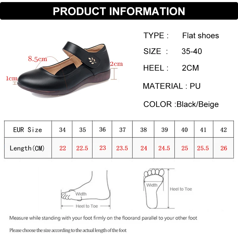 Comfort Soft Bottom Flats Women Spring Flower Ankle Strap Flat Heels Mom Shoes Woman Beige Pu Leather Light Nurse Shoes