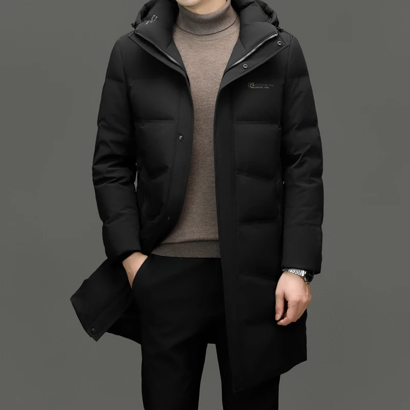 Мужской длинный пуховик YEAE зимняя брендовая мужская куртка на утином пуху с