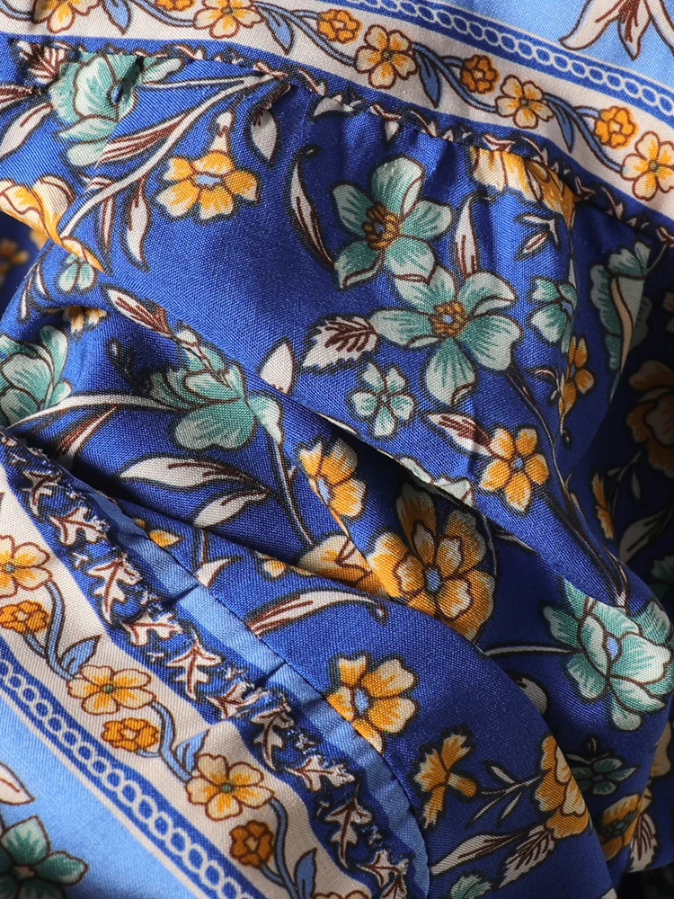 Женское платье с цветочным принтом Jastie синее хлопковое v-образным вырезом и