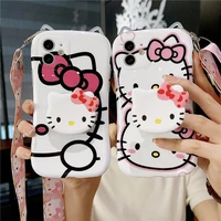 hello kitty with stand lanyard phone cases for iphone 13 12 11 pro max mini x xr xs max back cover