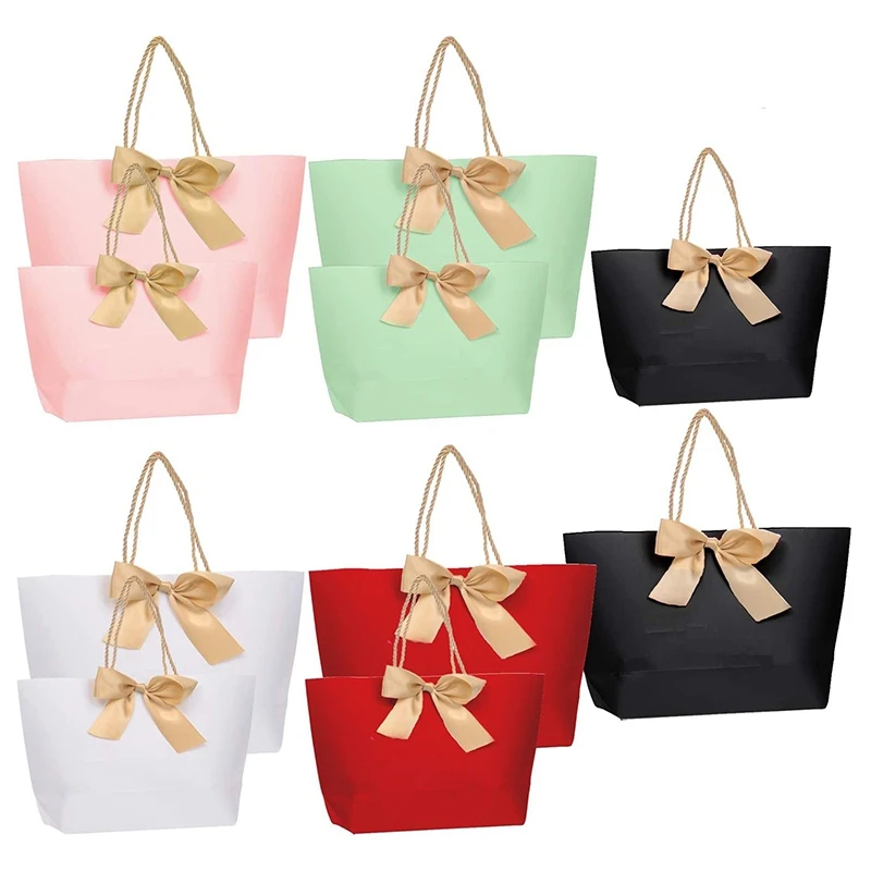 

Новые 10 шт. бумажные подарочные пакеты с золотой лентой с бантом, простой и элегантный подарочный пакет для любого случая, 2 размера