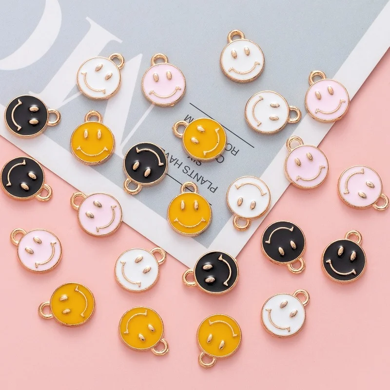 

20pcs/Lot 9*13mm KC Gold Color Tone Alloy Enamel Cute Smiling Face Charms Pendant For DIY Earring Jewelry Ornament