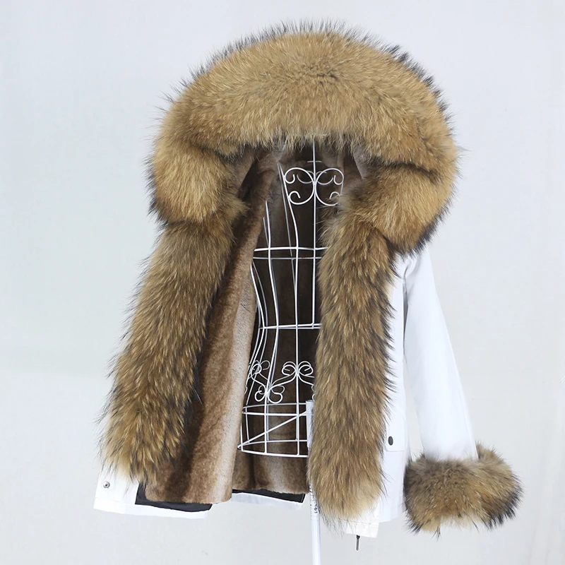 

Aoottii 2022 New Winter Jacket Women Short Waterproof Parka Real Fur Coat Natural Raccoon Big Fur Collar Hood Removable Outerwea