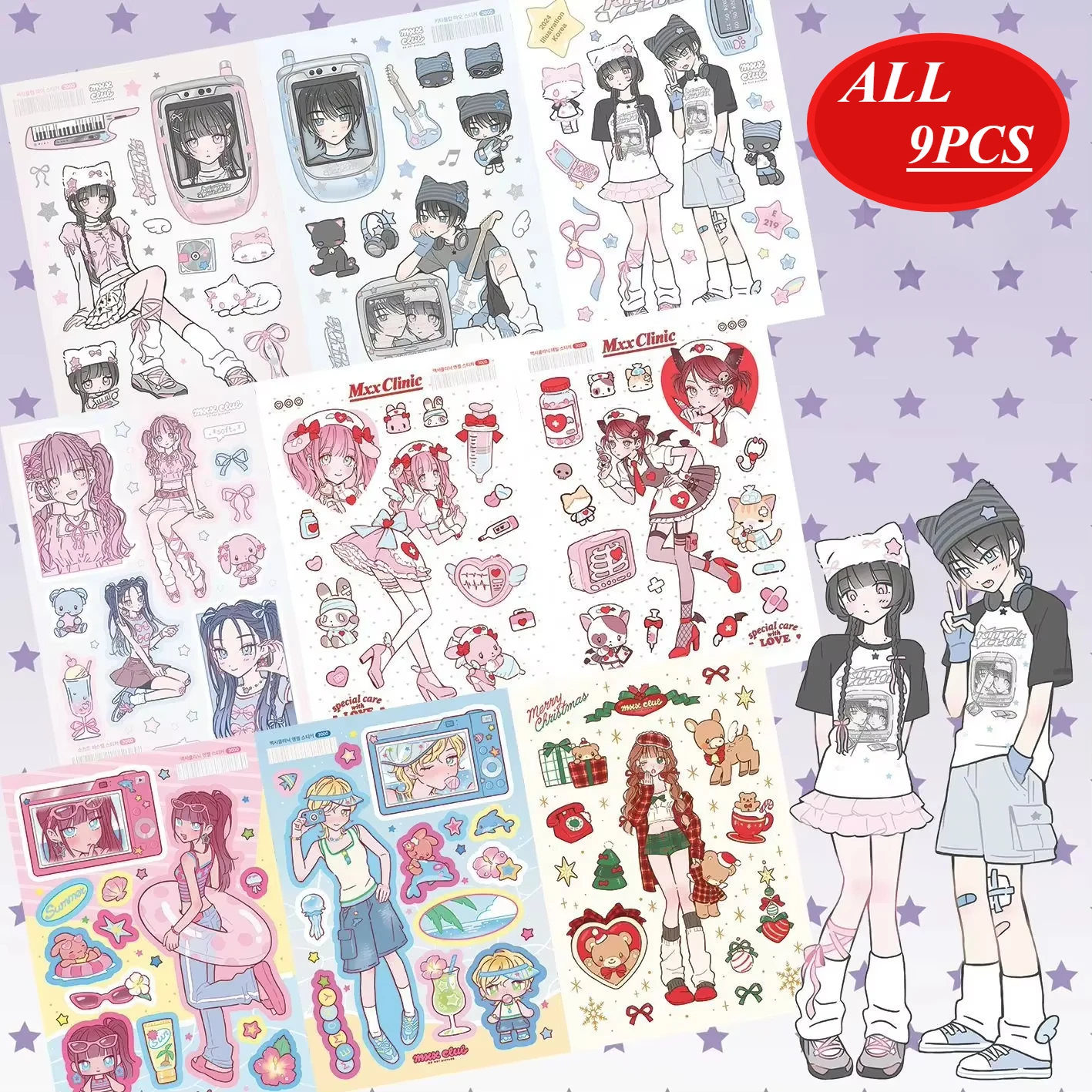 

Sweet Cool Girl Stickers Cute Girl Character Guka Hand Account Diy Decoration