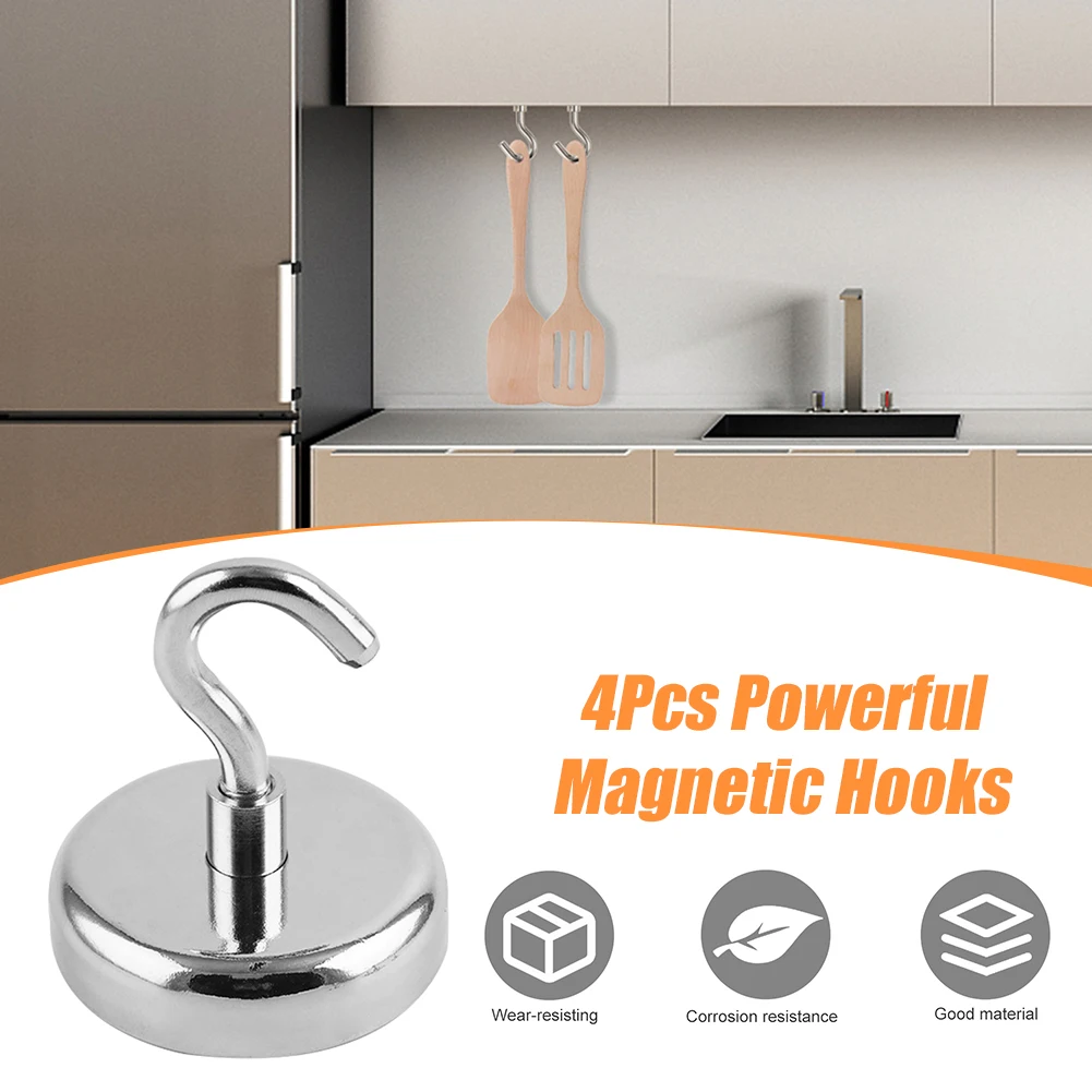 

4Pcs Powerful Magnetic Hooks 16/20MM Strong Neodymium Magnet Hooks Heavy Duty Wall Hanger For Home Kitchen Workplace