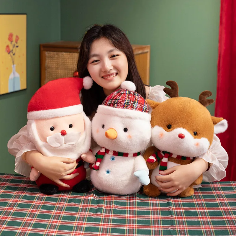 

25-38CM Cute Santa Claus Snowman Kawaii Elk Doll Plush Toy Reindeer Doll Christmas Eve Girl Gift Doll