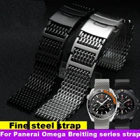refined steel strap for omega hippocampus breitling panerai strap cool shark net steel band milan watch band mens 22mm