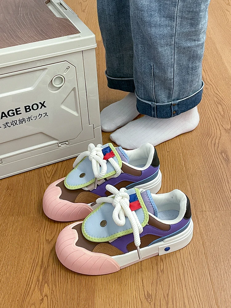 

Round Toe All-Match Shoes Woman 2023 Casual Female Sneakers Modis Flats Clogs Platform Mixed Colors New Small Cute Dress Creeper