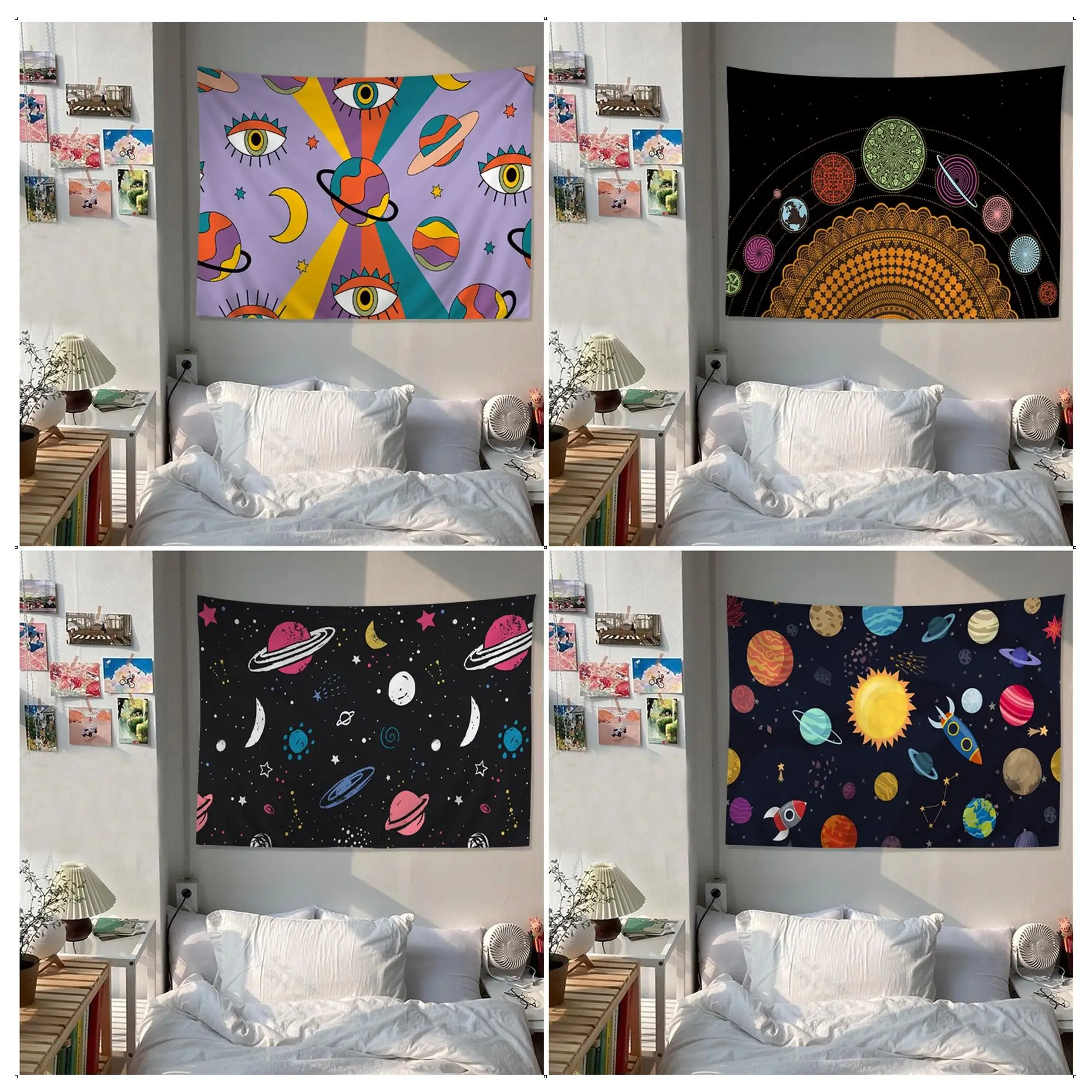 

Cartoon Space Universe Planet Anime Tapestry Hanging Tarot Hippie Wall Rugs Dorm Japanese Tapestry
