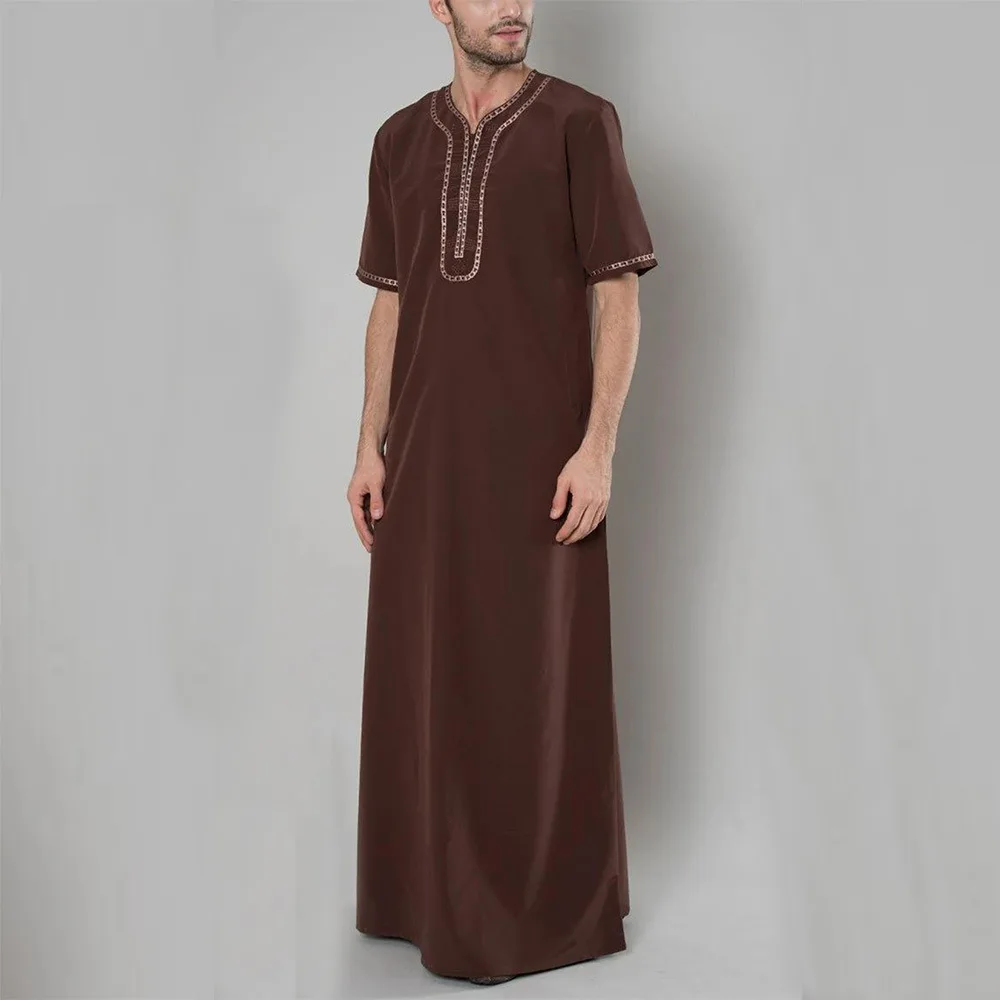 2022 New Islamic Style Loose Men's Casual Muslim Shirt Robe Ramadan Middle East Muslim Men Islamic Clothing