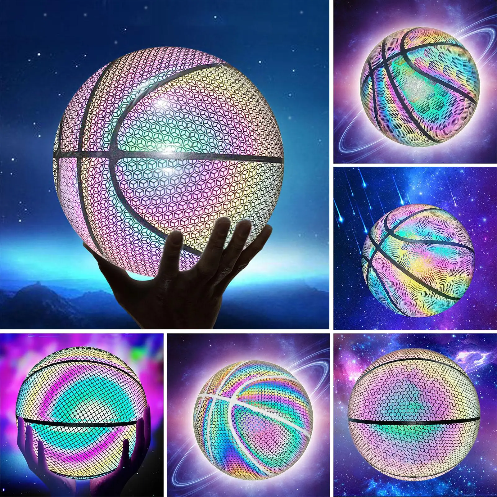 Luminous Basketball Ball Holographic Reflective Lighted Flash Ball PU Wear-Resistant Glowing Basketball Night Sports Game kids images - 6