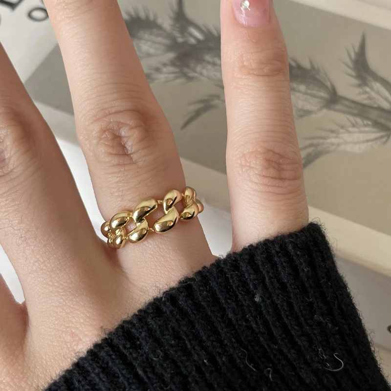 Silvology Real 925 Sterling Silver Natural Curve Weave Chain Rings for Women Glossy Openwork Japan Korea Ring Minimalist Jewelry