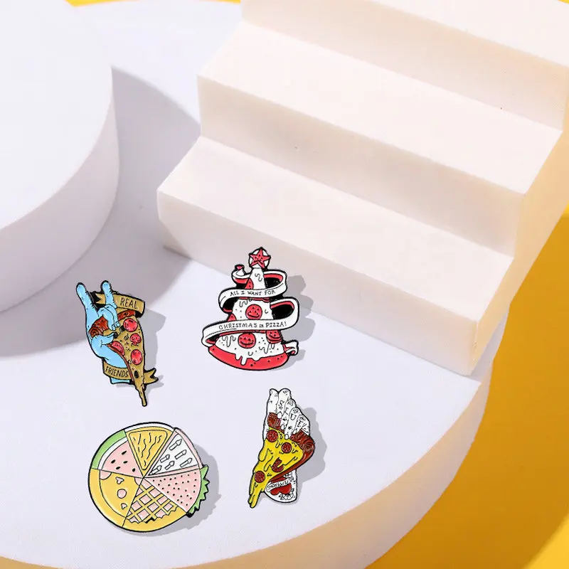 Эмалированная булавка в виде планеты пиццы, под заказ, зомби, Рождество, женская рубашка с отворотом, Мультяшные фрукты, пицца, ювелирные изделия, подарок детям