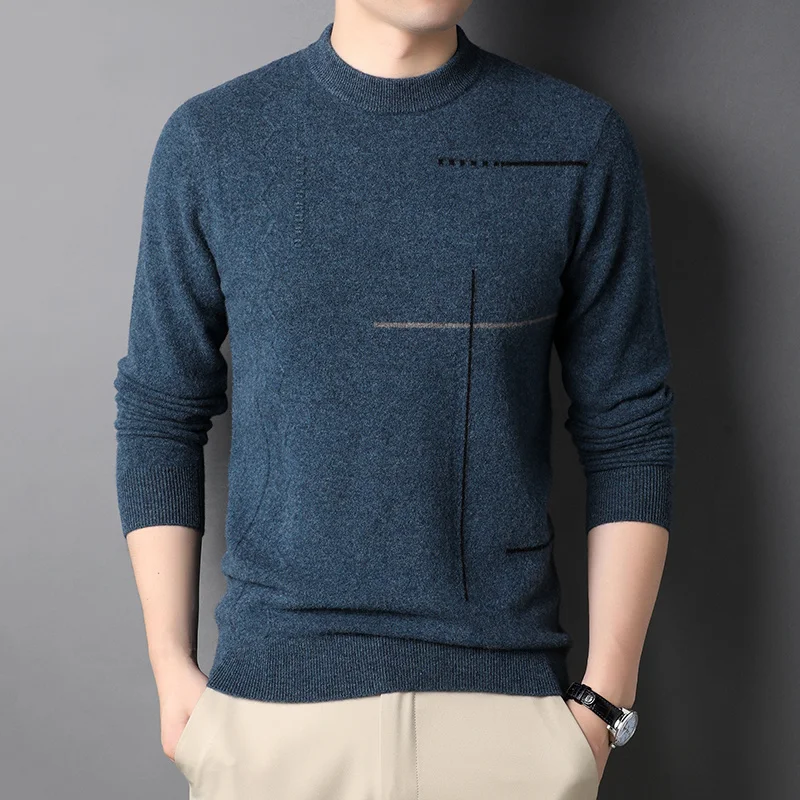 

2024New Arrivals Men Fashion Casual Slim Solid Color Stretch Wool Sweater Men's Brand High Neck Knitted Pullover Bottoming Shirt