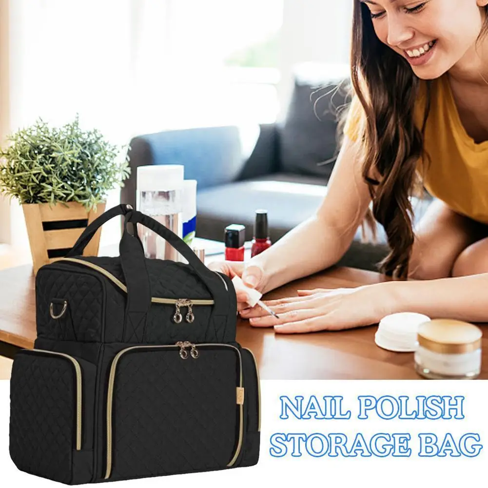 

Portable Nail Polish Storage Bag Handbag With Shoulder Carrying Purpose Divider Bag Travel Cosmetic Multi Case Detachable P7L9