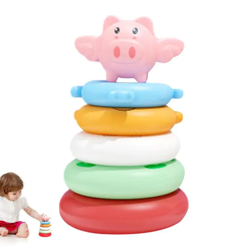 

Rainbow Stacking Rings For Babies Educational Column Toy For Early Development Montessori Pig Rainbow Stacking Toys For Toddlers