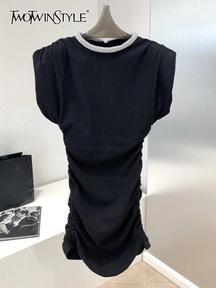 Женское платье-мини TWOTWINSTYLE черное летнее платье с круглым вырезом без рукавов