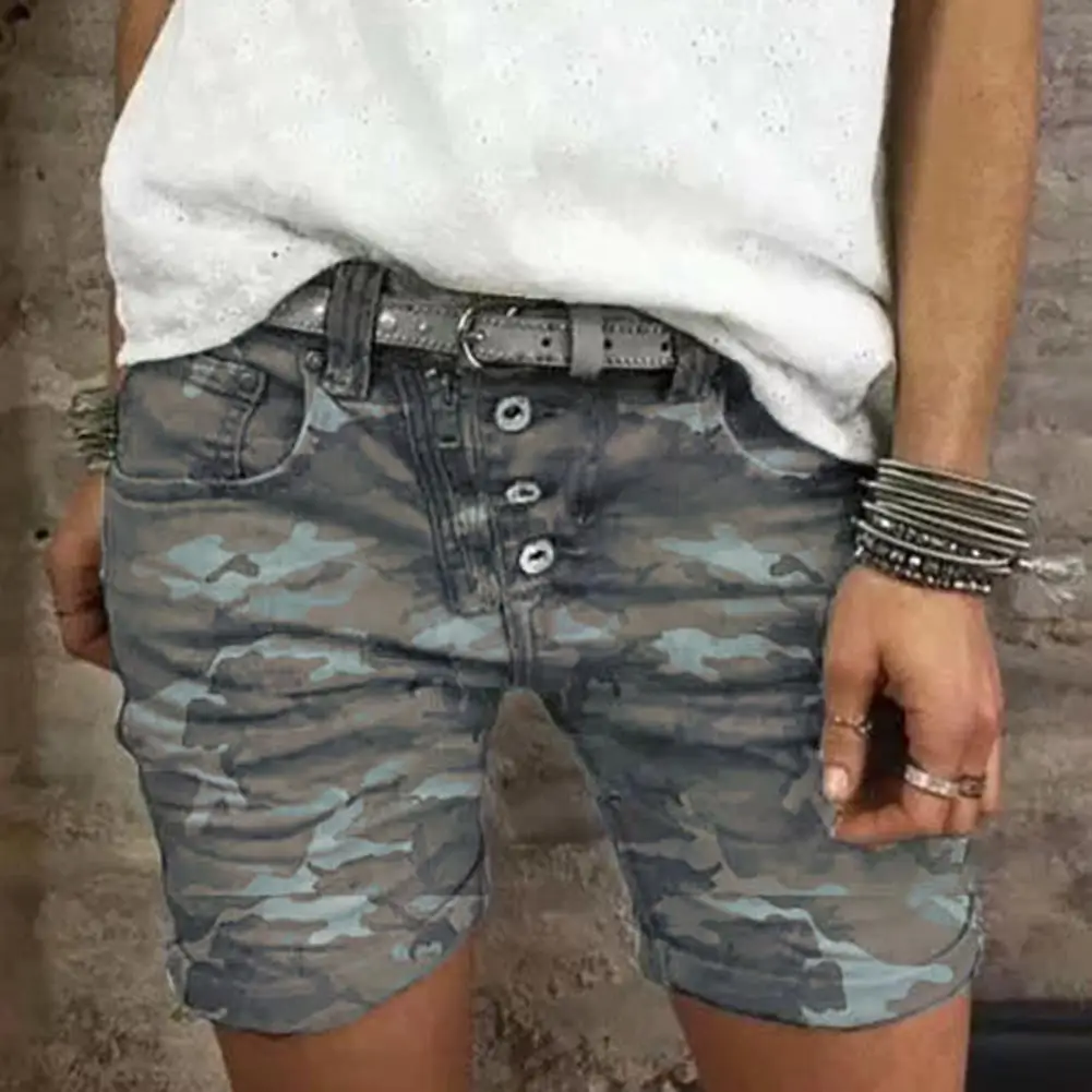 Lightweight Trendy Stretchy Buttons Denim Shorts All-matched Short Jeans Slim for Outdoor