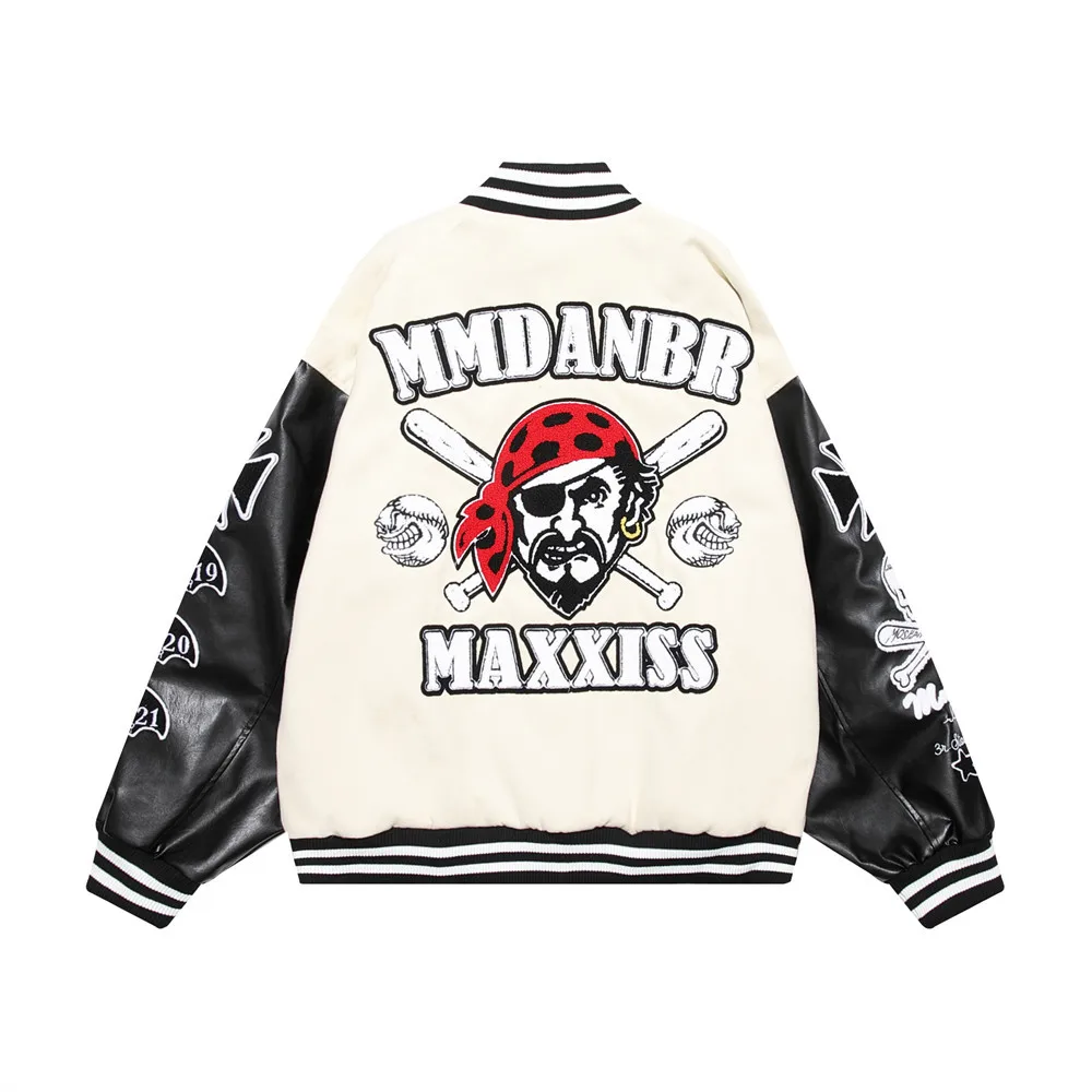 

Бейсбольный костюм с вышивкой в виде фигурки скелета, Мужская забавная кожаная куртка в стиле хип-хоп, модная Свободная куртка для пар в стиле Хай-стрит, хип-хоп