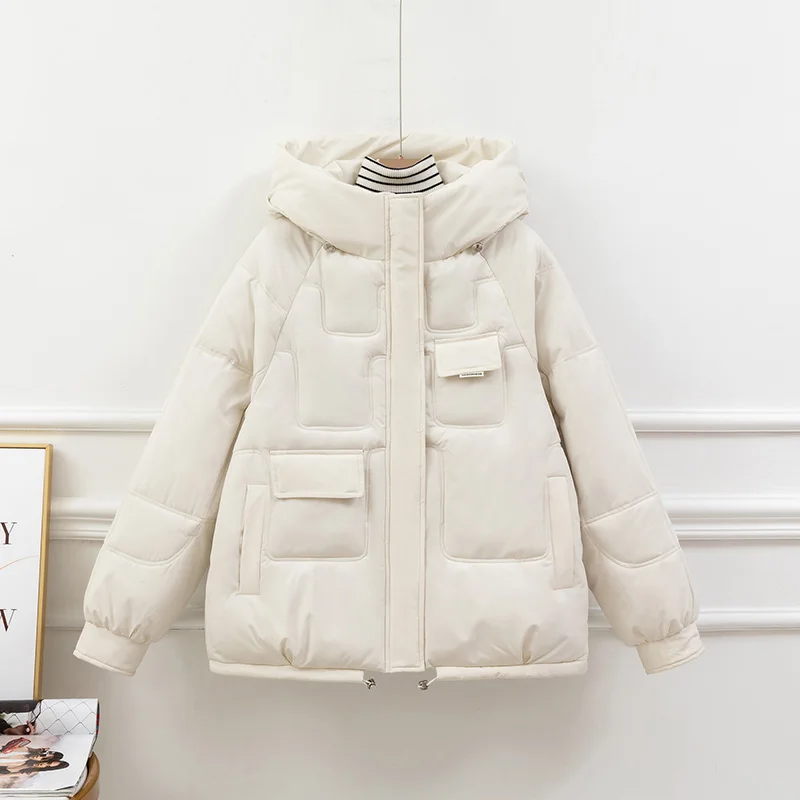 2022 Women Short Jacket Winter Thick Hooded Cotton Padded Coats Female Korean Loose Puffer Parkas Ladies Oversize Outwear
