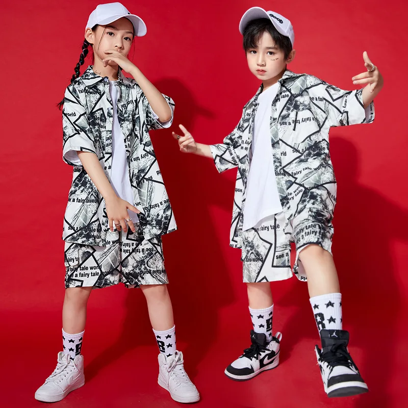 

Kids Sets Boy Girl Streetwear Hip Hop Casual Short Sleeve Shirt Shorts Sport Suits Stage Dance Clothes Shirt Children Tracksuits