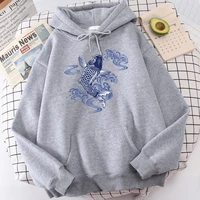 hoodie koi fish china dragon print anime crewnecks pullovers pattern pocket clothes warm swetshirt hip hop harajuku tops hoody