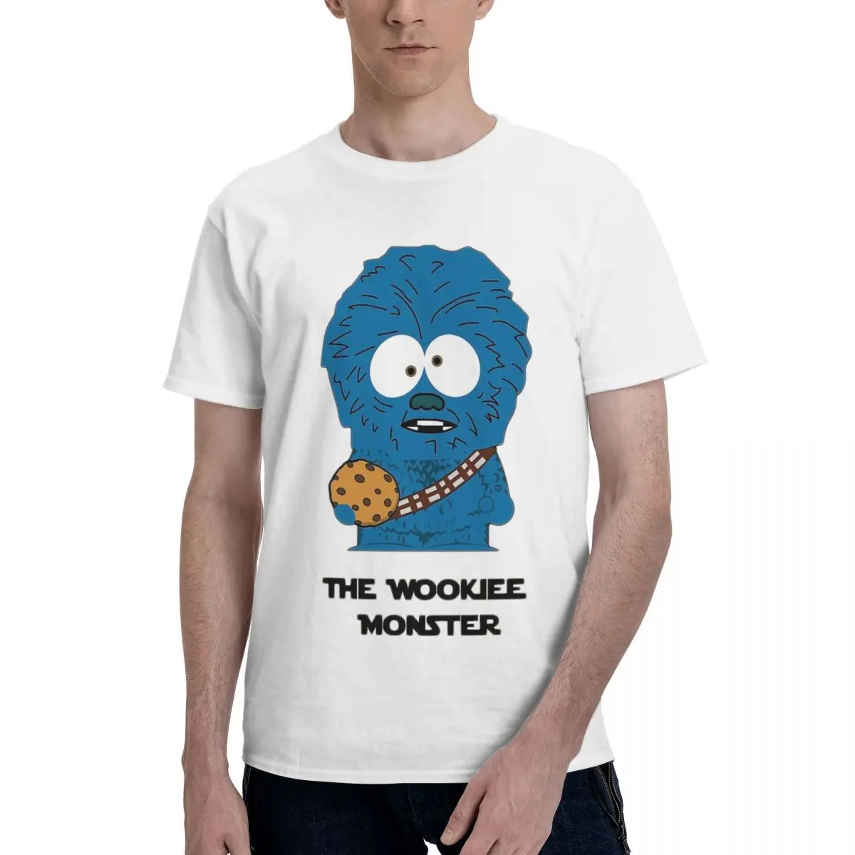 Мужская Базовая футболка The Wookiee Monster белая с коротким рукавом и круглым вырезом