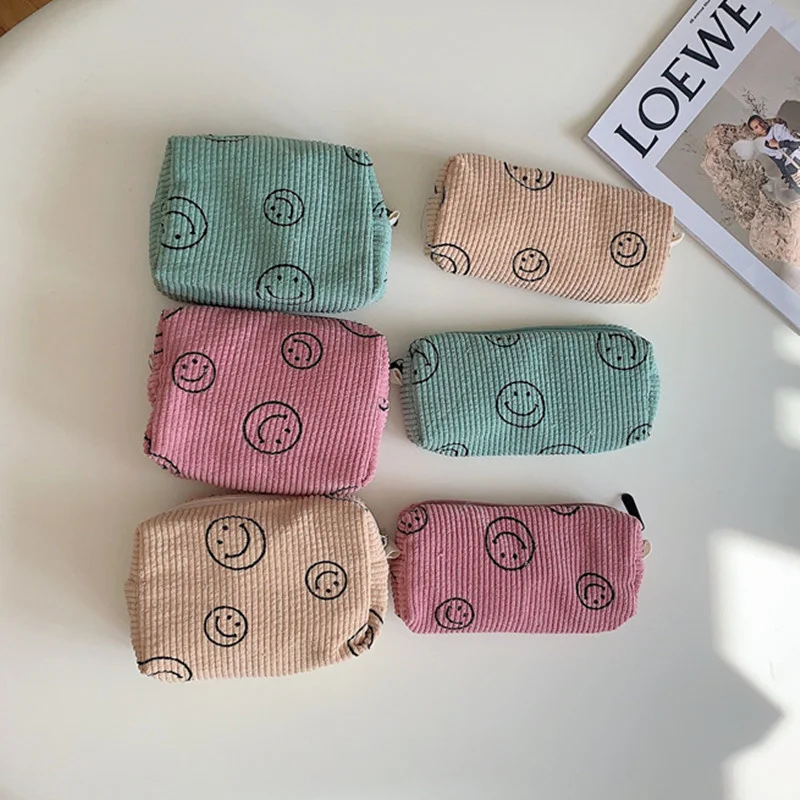 

Cute Smile Corduroy Travel Cosmetic Lipstick Purse Storage Bag Kawaii Makeup Handbags Organizer Wallet Pouch Pencil Case Pen Bag