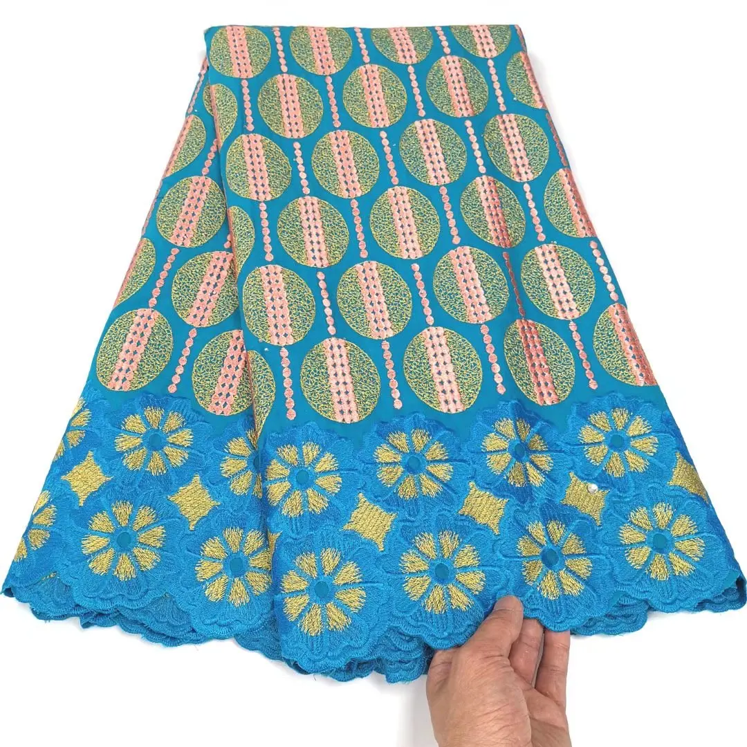 

5 ярдов 2022 Тяжелые вышитые бисером африканские хлопковые кружевные ткани 100% хлопок швейцарское кружево в Швейцарии для платья