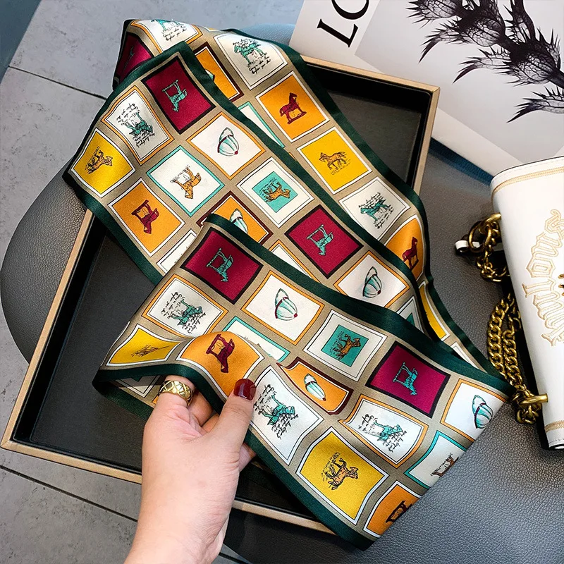 

Fashion Floral 100% Silk Hairbands Scarf Long 17*150cm Polyester Decorate Scarves Female Foulard Bandana Neckerchief Bufanda