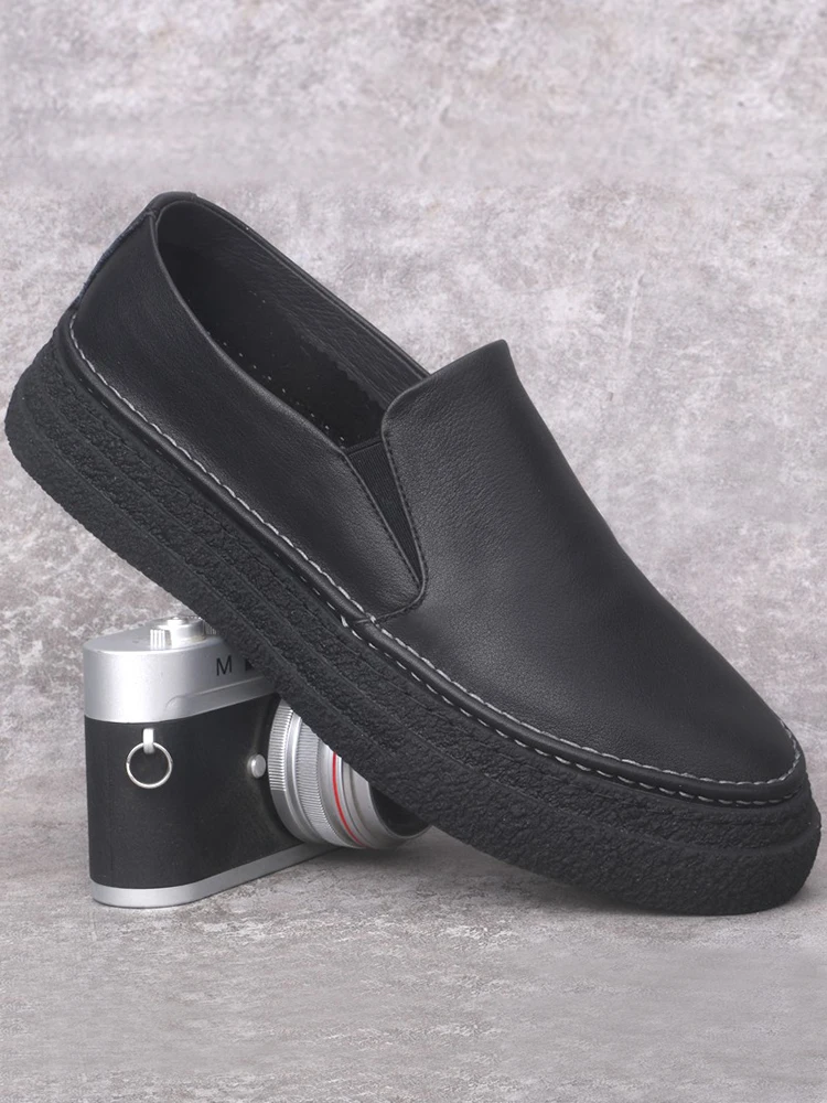 Мужская обувь без шнуровки из воловьей кожи 2024 кожаные повседневные туфли на