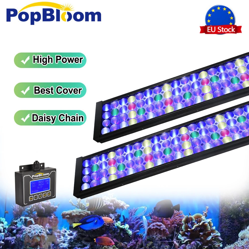 

PopBloom Aquarium Light Full Spectrum Marine Aquarium Lamp Coral Reef Led Fishing Light for 60-240cm SPS/LPS Fishbowl Reef Lamp