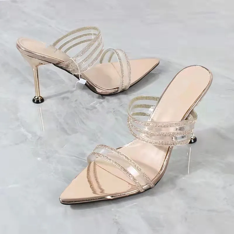 Heels Women Shoes New Fashion Plus Size Rhinestone High Heels Women's Pointed Toe Stiletto Plus Size 43 High Heel Sandals Ladies