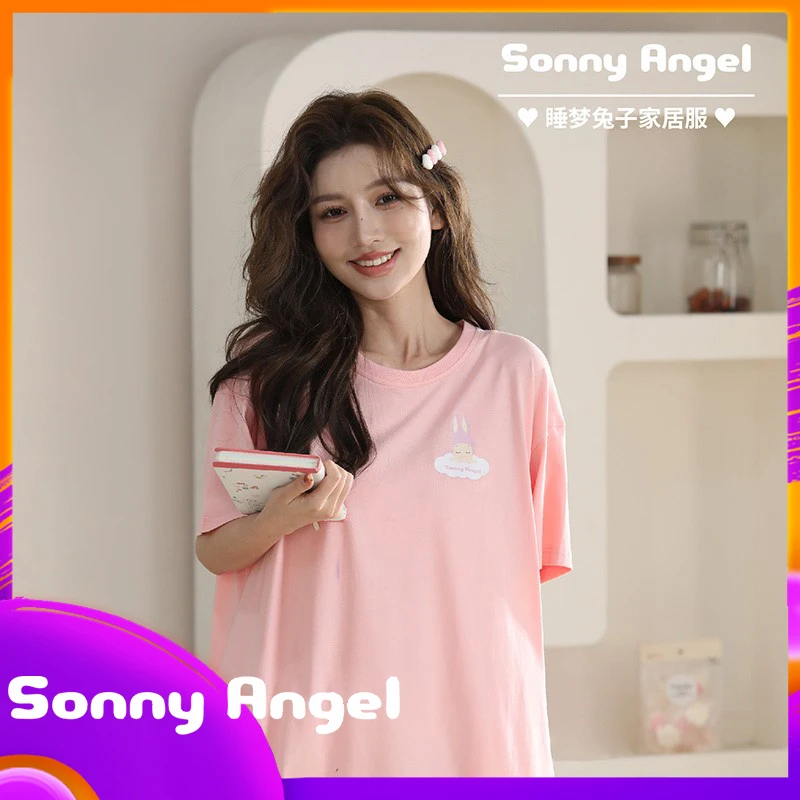 

2023 New Sonny Angel Women'S Pajamas Kawaii Cute Pink Onesies Spring Summer Short-Sleeve Home Clothing Female Nightgown Gift