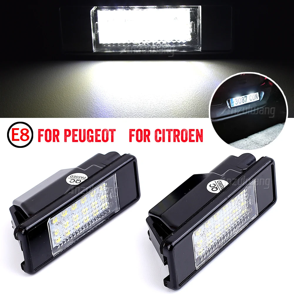 

2Pcs White LED Rear Number License Plate Light Lamps For Peugeot 307 207 308 3008 407 106 406 508 Expert RCZ 607 807 1007 806