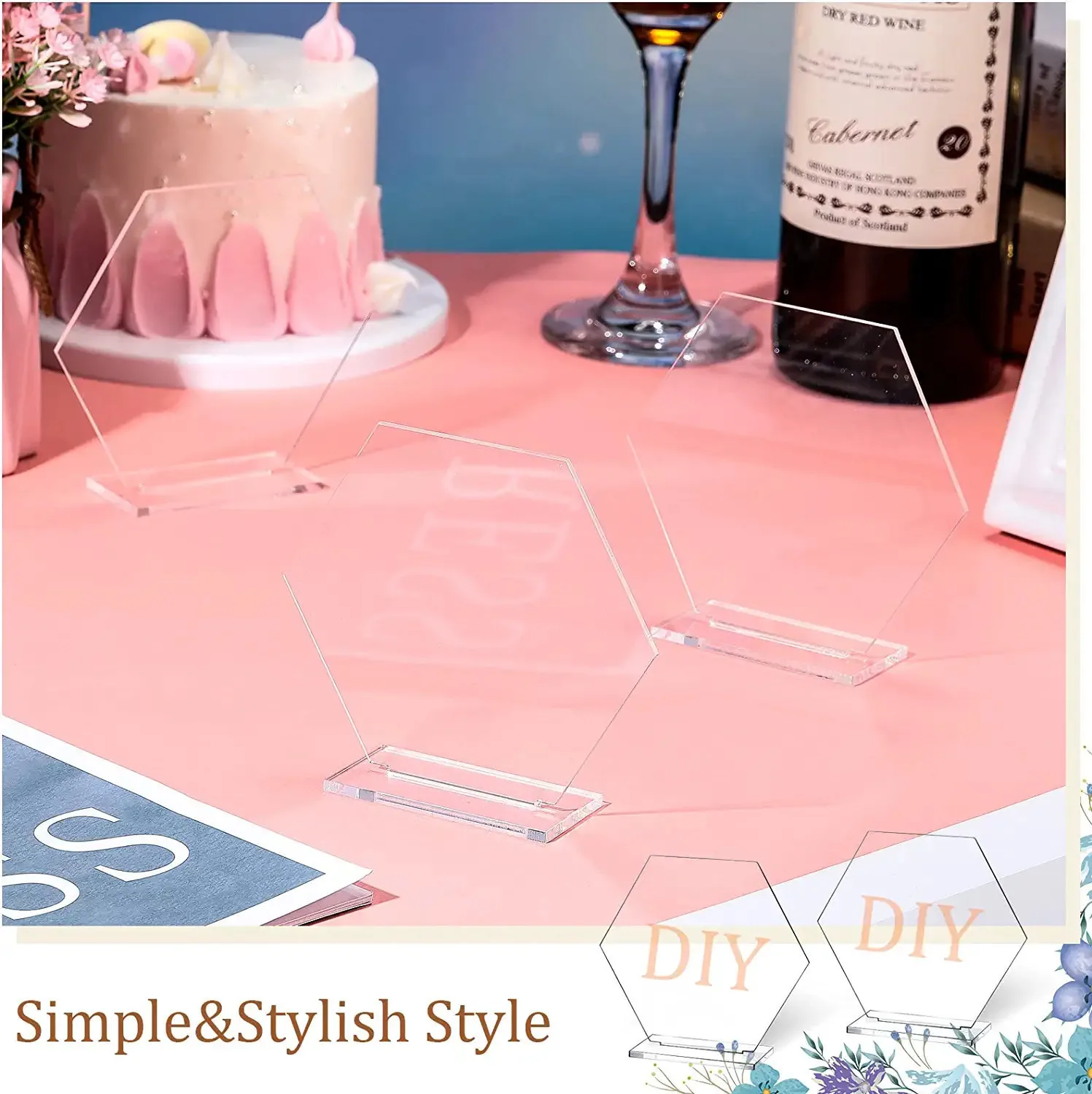 

Wedding Party Favors 18 Sets Acrylic Transparent Blank Table Place Cards with Base Hexagonal Table Tags DIY Guests' Seat tags