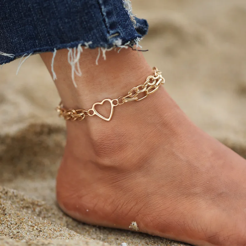 

Summer Accessories Heart Key Lock Anklet Chain Anklets Multi-layer Bracelet on the Leg Playa Boho Jewelry 2022 Women Fashion