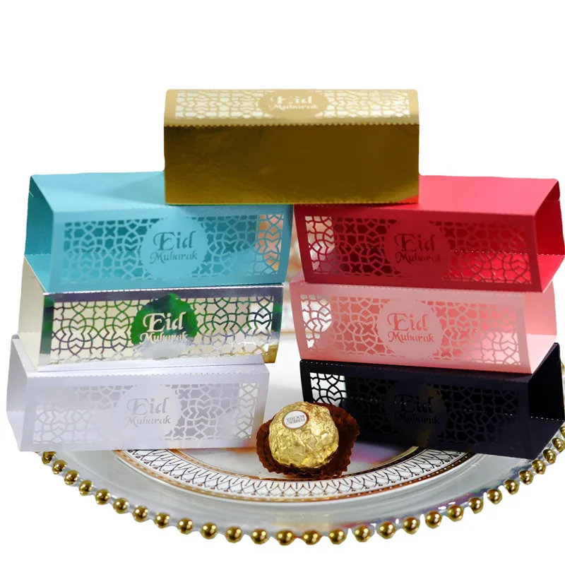 

20/50pcs Eid Mubarak Gift Bag Dragees Cookies Candy Gift Box Packaging Supplies Ramadan Kareem Kids Favors Happy Al-Fitr