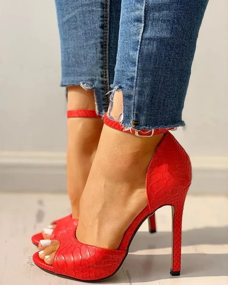 

Женские босоножки на высоком каблуке, однотонные туфли с открытым носком и ремешком на щиколотке-шпильке, привлекательные красные и черные сандалии, лето 2023