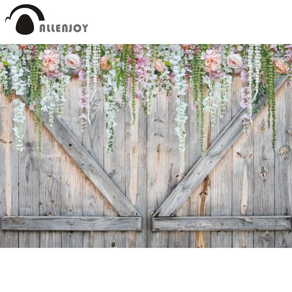 

Allenjoy Wooden Floral Wedding Backdrop Rustic Bridal Shower Leaves Birthday Party Portrait Decor Banner Photozone Background
