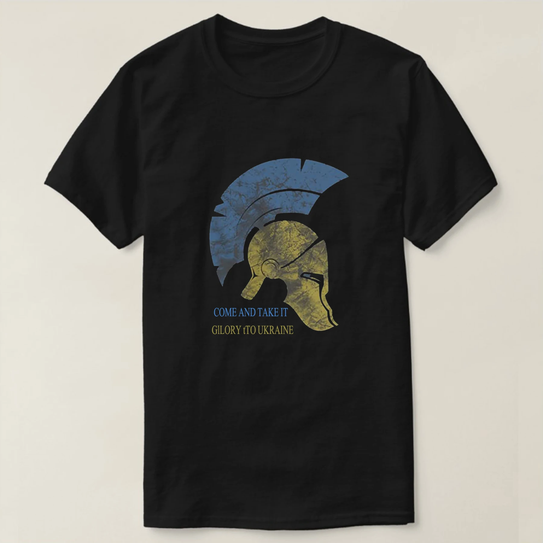 

Come and Take It. Glory To Ukraine. Ukrainian Flag Spartan Warrior Helmet T Shirt. 100% Cotton Casual T-shirts Loose Top S-3XL