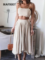 2022 casual women slim skirt two piece set femme streetwear tank tops and skirt suit loose solid sleeveless midi skirt outfits