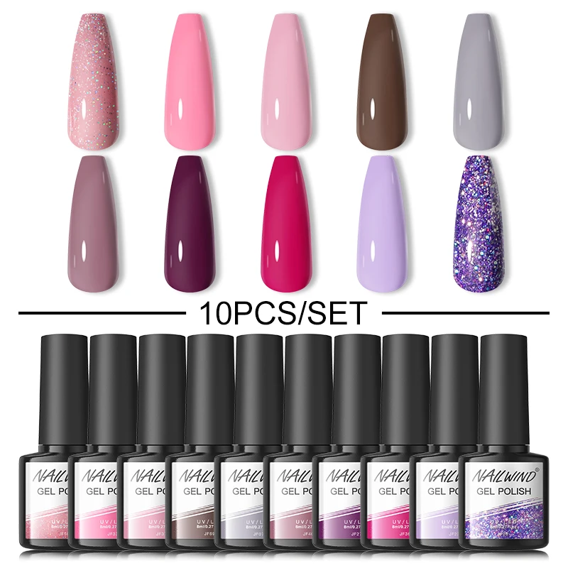 

NAILWIND 10PCS/Set Gel Nail Polish Set 8ml Semi-permanent Varnish UV Led Esmaltes Gel Polish Varnish Hybrid Glitter Nail Gel Kit