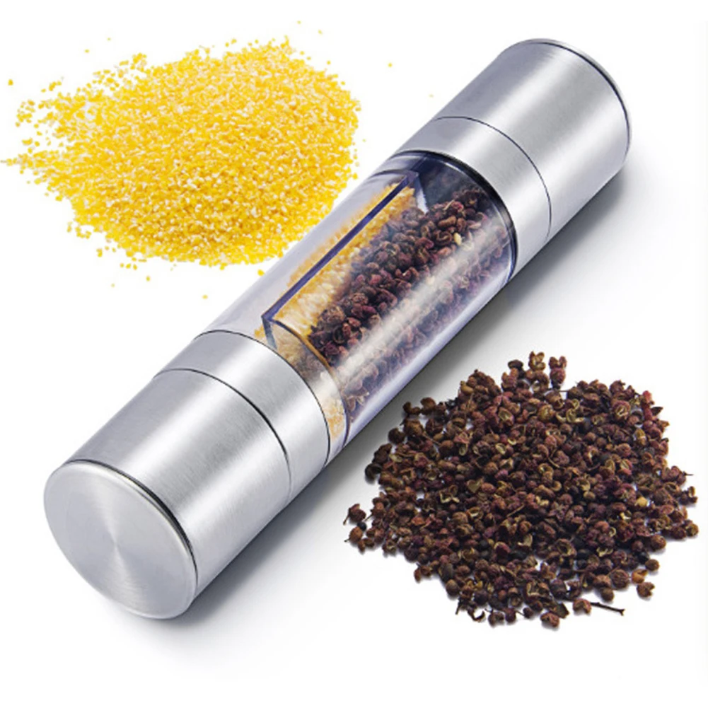 

2in1 Salt Pepper Grinders Stainless Steel Ceramic Spice Mills Double Head Manual Mill Tool Portable Kitchen Cooking Accessories