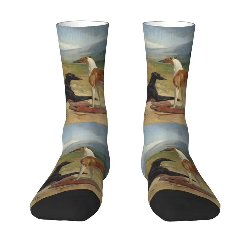 

Забавная винтажная печать Whippet Носки Greyhound для мужчин и женщин, эластичные летние, Осенние, зимние, с изображением животных