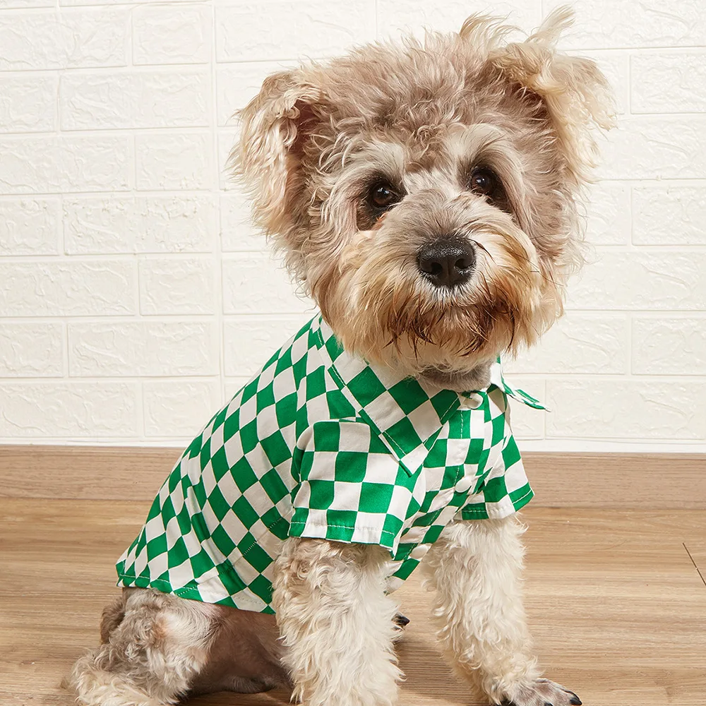 

Dog Shirts British Style Green Plaid Pet Dog Clothes for Small Medium Dogs Cotton Puppy Cat Clothing Bulldog Chihuahua Summer