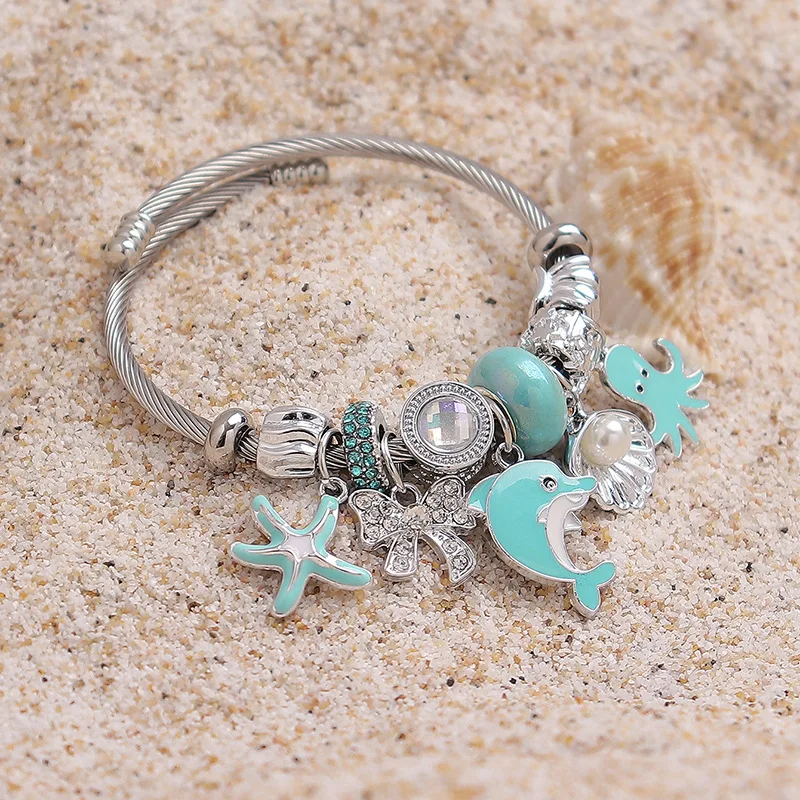 Дельфин морская звезда осьминог браслеты женские украшения из нержавеющей стали