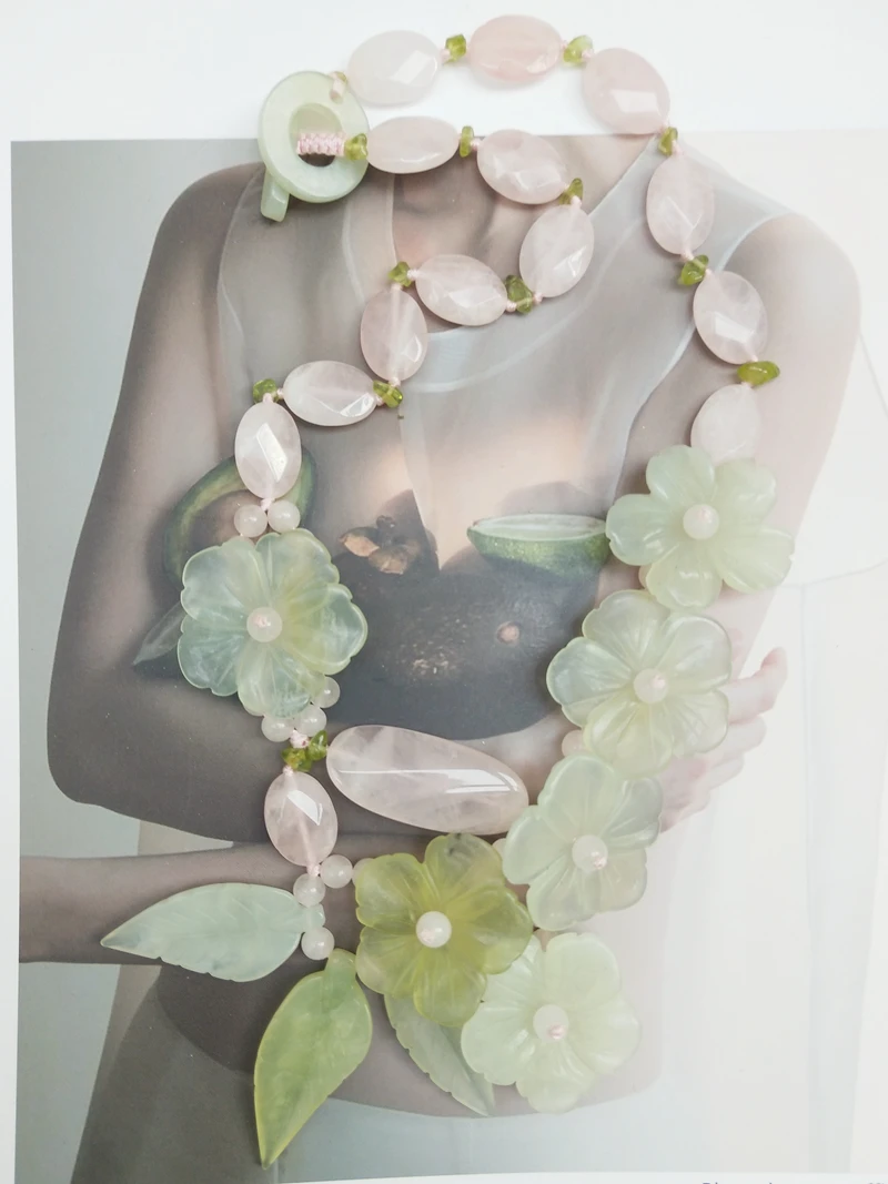 Ожерелье с искусственными цветами lii-ji розово-зеленый розовый кварц перидот 52 см |