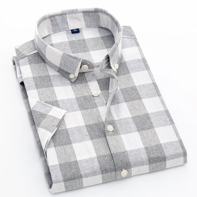 High Quality New Men's Cotton Plaid Shirt Men's Short-sleeved Shirt Summer Thin Section Handsome Trend Shirt Slim Shirt