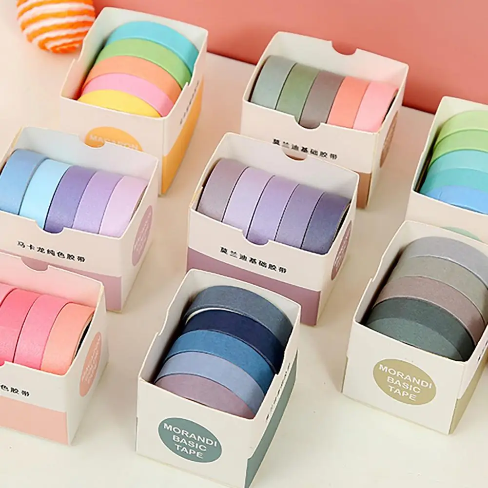 

5 Rolls/Set Notebook Sticker Lightweight 12 Types Bright-colored Washi Bright-colored Tape Tape for Girls